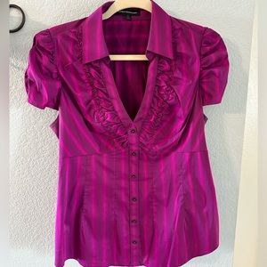 EUC Express V-Neck Ruched Side Zip Top in Deep Magenta Stripe Size Large